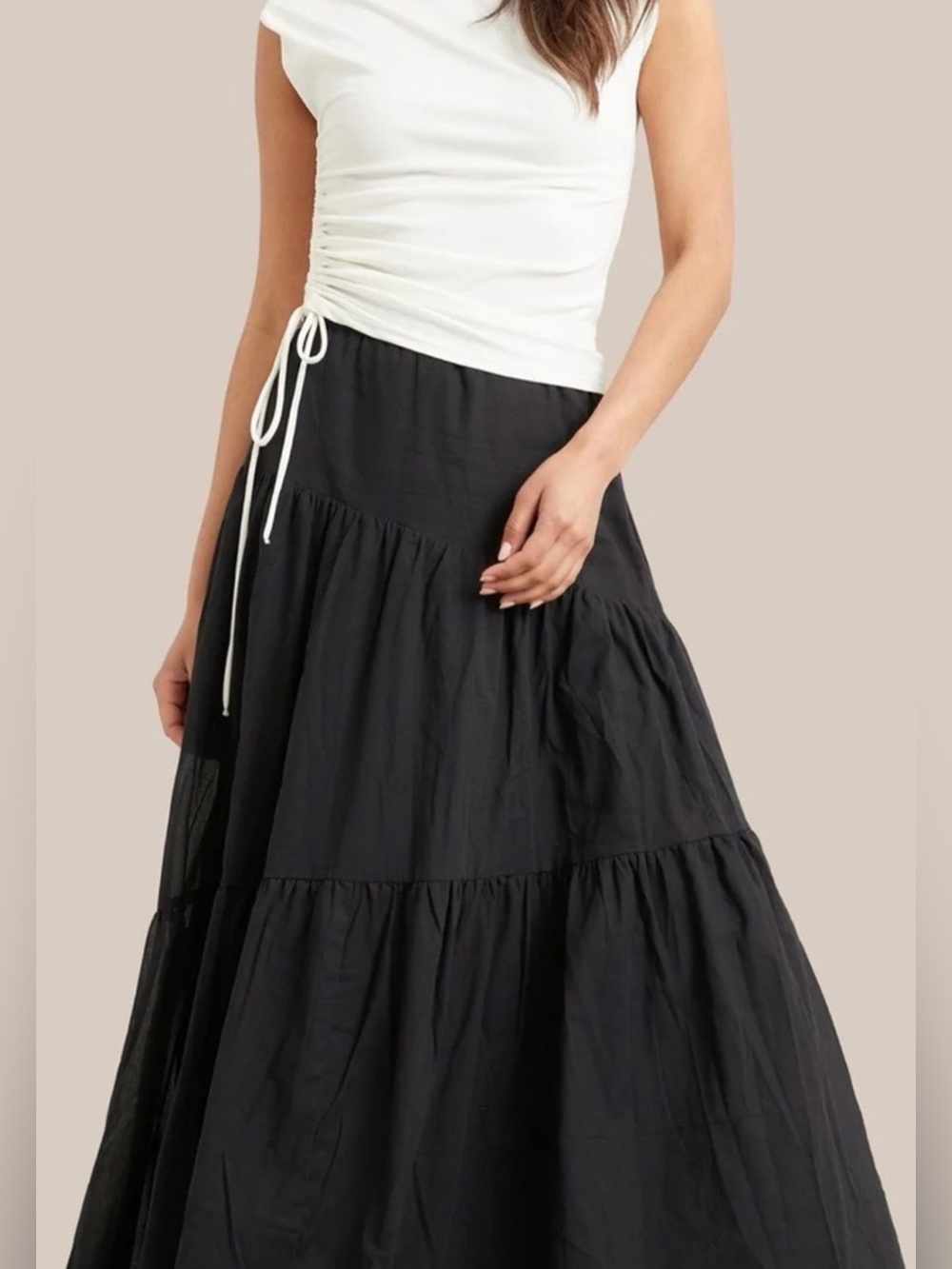 Modern Citizen Tiered Maxi Skirt Poplin Black